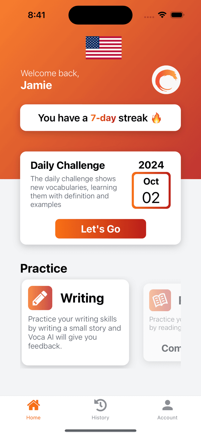 Voca App Home Screen